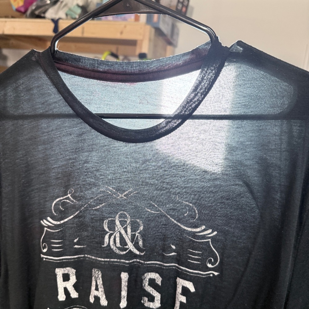 Rock & Republic Paper Thin Raise The Bar Graphic Tee Black Large  Shirt